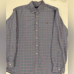 Men’s POLO Blue Plaid Long Sleeve Shirt. XXL.